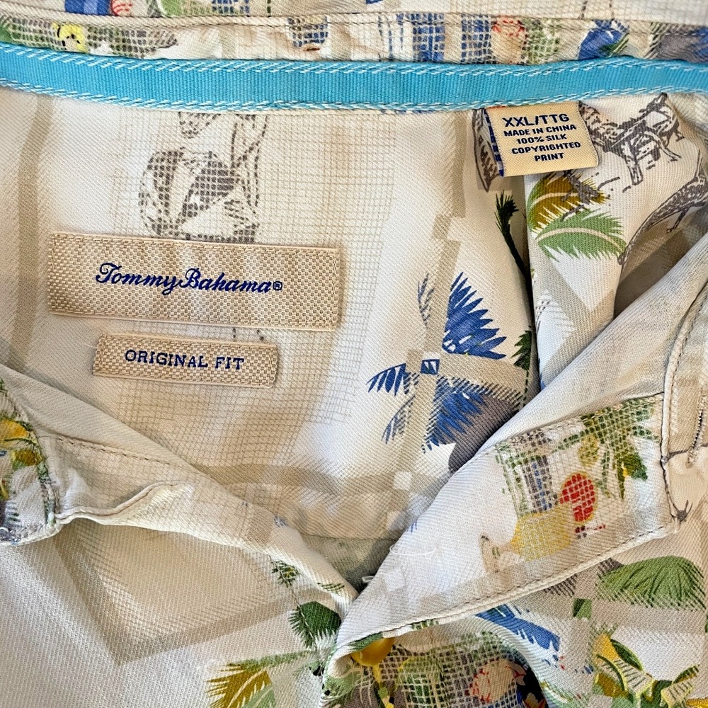 Tommy Bahama Tobin James Cellars‎ Silk Shirt Men's XXL Beige Hawaiian Big & Tall